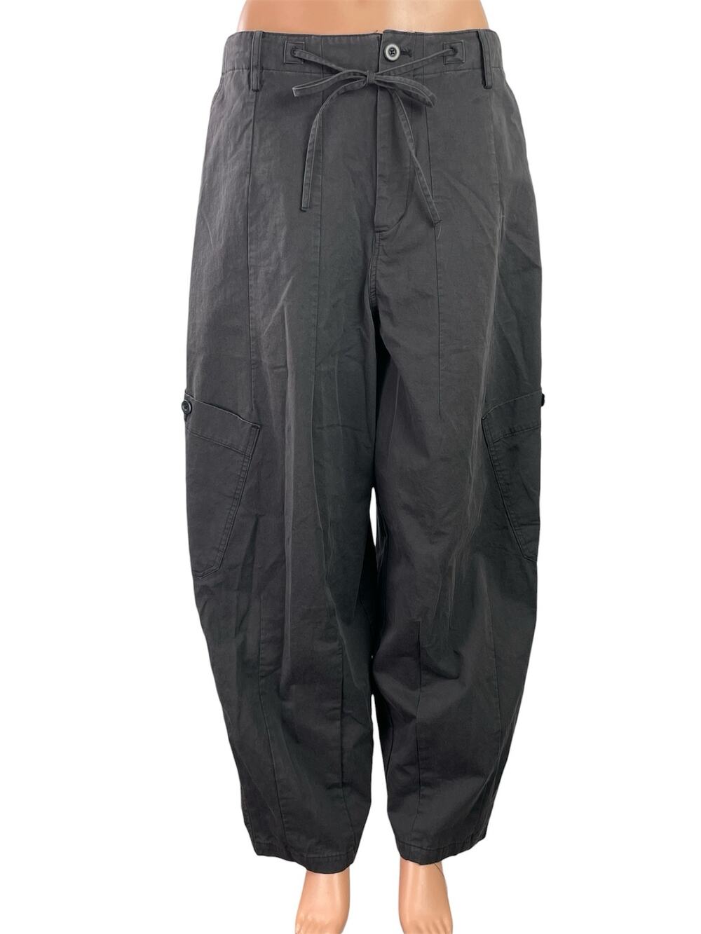 Zara Womens Black High Waisted Wide Leg Baggy Palazzo Trousers Cargo Pants Sz S